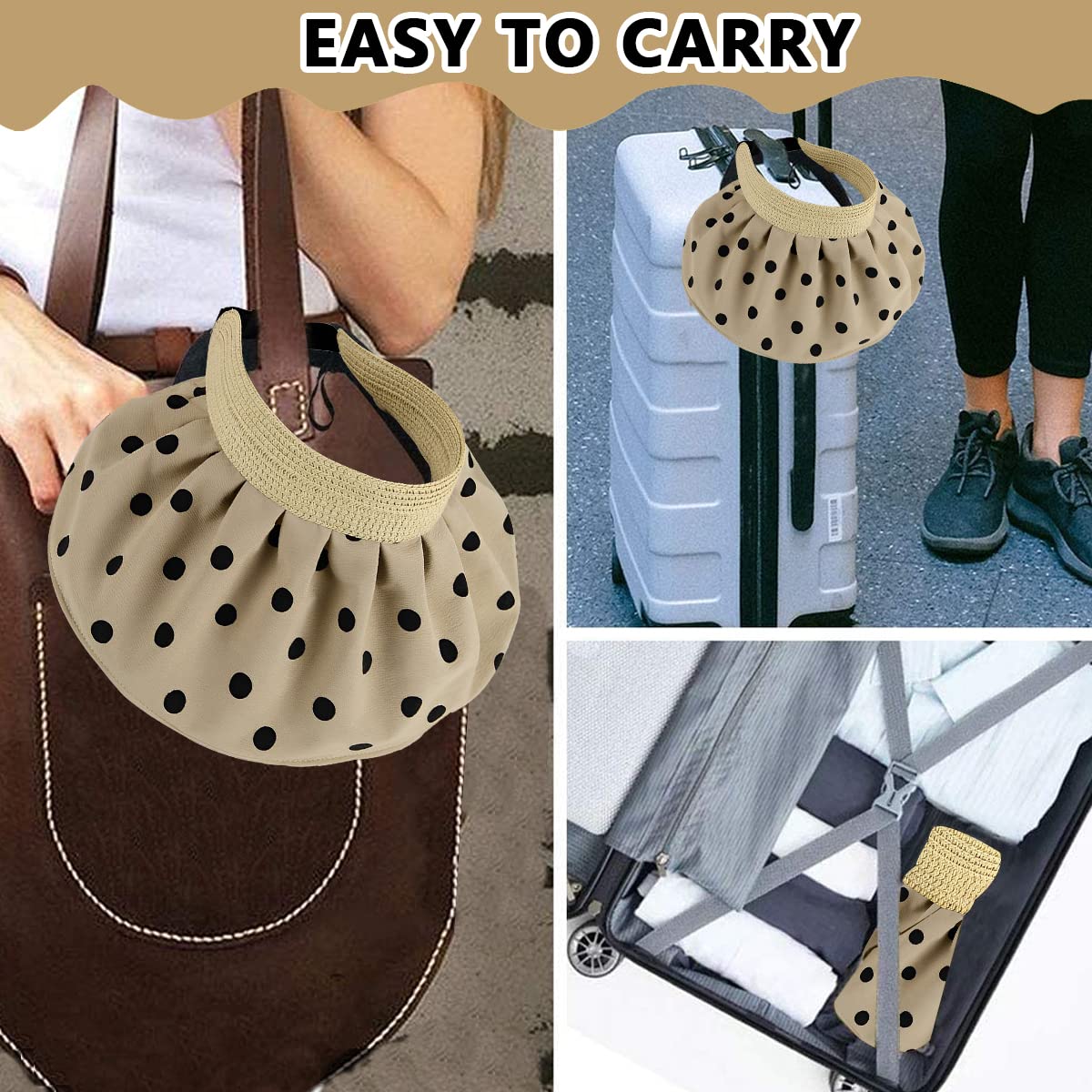 PALAY Sun Hats for Women Stylish Wide Brim Sun Caps for Women Casual Beach Hat Dots Pattern Ponytail Sun Visor Travel Summer Hats - Packable & Foldable Brown PALAY Sun Hats for Women Stylish Wide Brim Sun Caps for Women Casual Beach Hat Dots Pattern Ponytail Sun Visor Travel Summer Hats - Packable & Foldable Brown